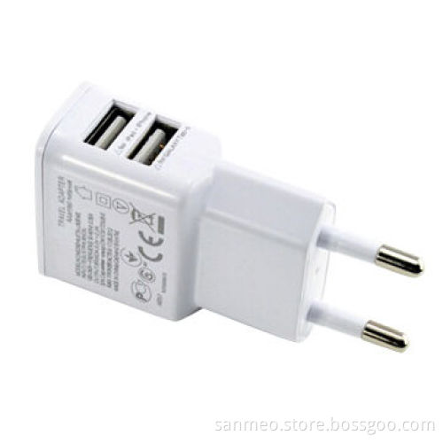 EU Plug Dual USB Travel Wall Charger for iPhone/iPad/Samsung (White)